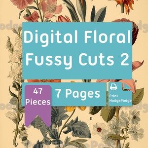 Afdrukbare digitale bloemen kieskeurig, twee, 7 pagina's, digitaal afdrukbaar, kortstondig, bloem