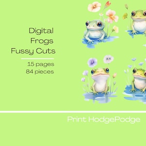 Printable Cute Frog Fussy Cuts, 15 Seiten, digital druckbare Ephemera, Junk Journal, scrapbooking