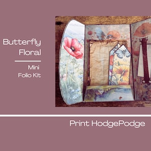 Bellissimo kit mini-folio floreale a forma di farfalla, pagine di diario, materiale effimero stampabile, diario spazzatura, scrapbooking