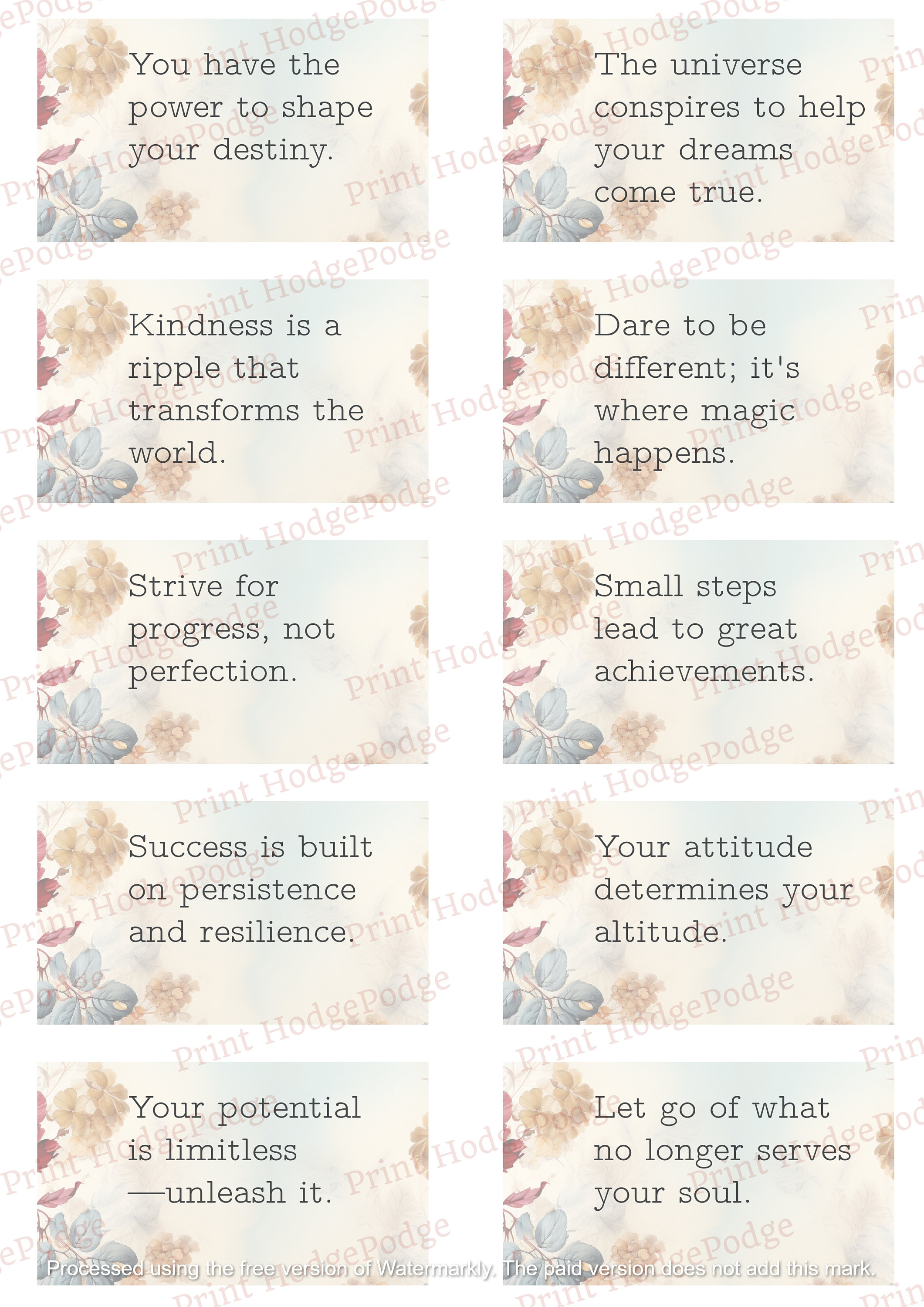 Printable Inspirational Quote Cards, Affirmations, A4, Instant Download ...