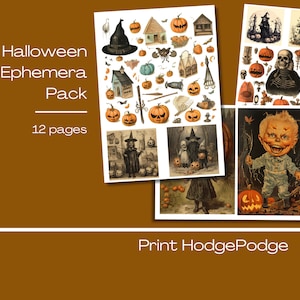 Printable Digital Halloween Ephemera 12 pages, Journal, Junk Journaling, Scrapbooking, Crafting