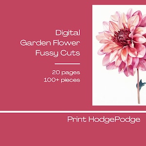 Printable digital garden flowers fussy cuts, 3 pages, digital printable ephemera