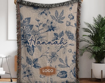 Custom Logo Fleece Blanket, Personalized Corporate Gift For Employees, Real Estate Clients, Employee Appreciation Gift, Office Decor