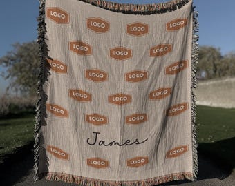 Custom Logo Fleece Blanket, Personalized Corporate Gift For Employees, Real Estate Clients, Employee Appreciation Gift, Office Decor