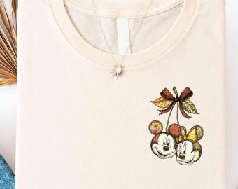 Camiseta de Mickey y Minnie con cerezas, camiseta de pareja de Disney con frutas, linda camiseta vintage de Mickey y Minnie, sudadera con gráficos de Disney Pixar