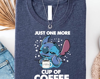Chemise café Sleepy Stitch, t-shirt amusant Just One More Cup of Coffee, t-shirt caféine fatigué le matin, sweat-shirt amateur de café inspiré de Disney