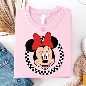 Camiseta clásica de Minnie a cuadros, camiseta vintage de Minnie Mouse, camiseta para viaje familiar a Disney, camiseta retro con la cara de Minnie, camiseta de vacaciones a Disney imagen 1