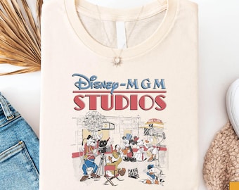 Camiseta vintage de Disney MGM Studios, camiseta retro de Hollywood Disneyworld, camiseta clásica de Mickey, Goofy, Donald, Daisy y Pluto, camiseta de viaje familiar de Disney