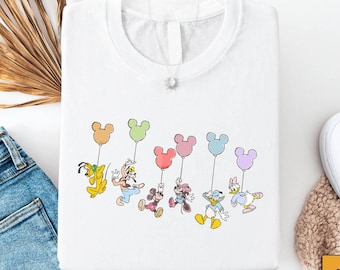 Camiseta de Mickey Mouse con globo, camiseta de Disney Friends, suéter de Minnie, Donald, Daisy, Goofy y Pluto, sudadera con estampado de personaje de dibujos animados adorable