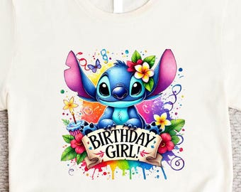 Stitch Birthday Girl T-Shirt, Disney Birthday Party Shirt, Lilo And Stitch Birthday Tee, Disneyland Birthday Sweatshirt, Stitch Girl Shirt