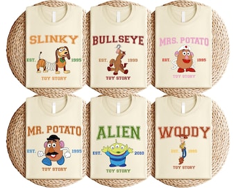 Toy Story Characters Shirt, Buzz Woody Jessie Rex Alien Bullseye Forky Tee, Retro Disney Pixar Group T-Shirt, Disneyland Family Shirt