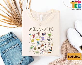 Disney Princess Shirt, Once Upon A Time Tee, Fairytale Character T-Shirt, Ariel Cinderella Belle Rapunzel Moana Jasmine Sweatshirt