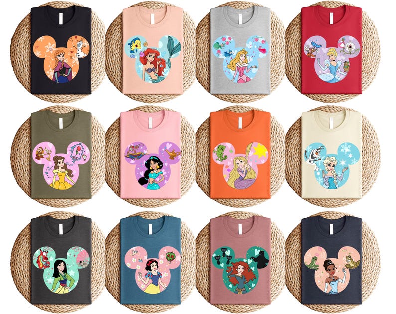 a bunch of tshirts with cartoon characters on them