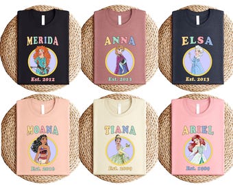 Princess Logo Shirt, Retro Circle Disney Princess Tee, Cinderella Ariel Belle Moana Elsa Tiana Aurora Jasmine T-Shirt