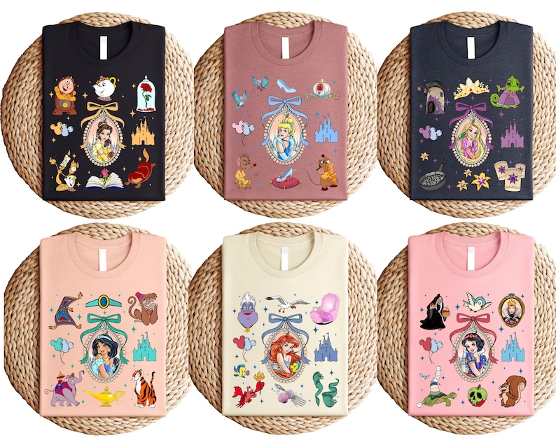 a set of four tshirts with disney characters on them
