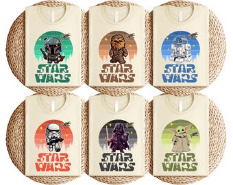 Retro Star Wars Forest T-Shirt, Chibi Galaxy Character Tee, Star Wars Cartoon Shirt, Lightsaber Sweatshirt, Boba Yoda Vader Crew Sweater