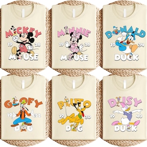 Classic Mickey Minnie Donald Goofy Pluto Daisy T-Shirt, Vintage Disney Characters Tee, Retro Cartoon Graphic Shirt for Disney Fans