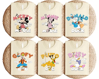 Classic Mickey Minnie Donald Goofy Pluto Daisy T-Shirt, Vintage Disney Characters Tee, Retro Cartoon Graphic Shirt for Disney Fans
