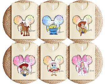 Camiseta de Toy Story con cabeza de Mickey y fuegos artificiales, camiseta a juego de Disney Pixar, camiseta de Woody, Jessie, Buzz, Alien, Rex, Forky, Bo Peep, Hamm, Bullseye y Slinky