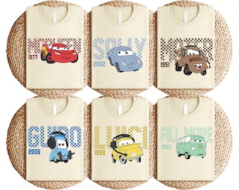 Checkered Disney Cars Tee, Pixar Lightning McQueen Guido Mater Luigi Fillmore Shirt, Radiator Springs Family Trip T-Shirt
