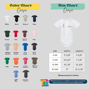 a baby bodysuit with different colors and sizes