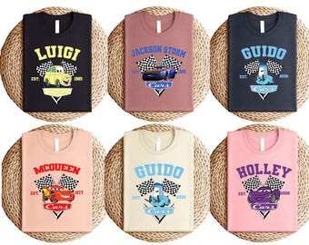 Cars Movie Characters T-Shirt, Lightning McQueen Mater Sally Guido Sheriff Tee, Pixar Racing Graphic Shirt for Kids and Fans