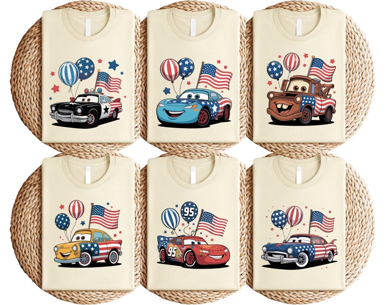 Camiseta de Rayo McQueen con la bandera de EE. UU., camiseta de coches americanos del 4 de julio, camiseta de Cars de Disney Pixar, camiseta de carreras patrióticas para vacaciones familiares imagen 1