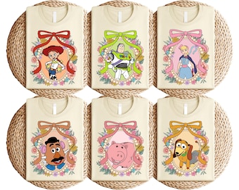 Toy Story Coquette Bow T-Shirt, Retro Disney Girl Shirt, Jessie Buzz Lightyear Rex Alien Slinky Bo Peep Tee