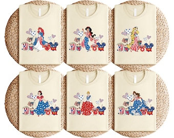 4th Of July Patriotic Princess T-Shirt, Ariel Jasmine Rapunzel Snow White Cinderella Belle Tee, American Flag Disney Tee, Independence Day