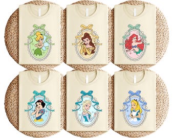 Coquette Bow Disney Princess Shirt, Cinderella Belle Snow White Rapunzel Tiana WDW Disneyland Girls Trip Shirt, Princess Birthday Girl Tee