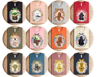 Star Wars Coquette Shirt, Matching Star Wars Characters Tee, Grogu Darth Vader Chewbacca BB8 Mandalorian C-3PO T-Shirt