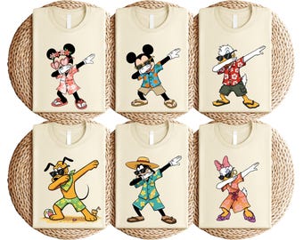 Camiseta de vacaciones de Disney Dab Dance, camiseta de verano de Mickey y sus amigos, camiseta tropical de Minnie, Donald, Daisy y Pluto, top hawaiano con dibujos animados divertidos