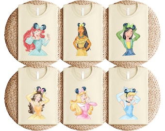 Disney Princess T-Shirt, Watercolor Ariel Belle Cinderella Rapunzel Graphic Tee, Magical Disney Trip Shirt, Princess Sweatshirt