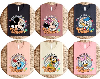 Mickey & Friends Birthday Vibes T-Shirt, Minnie Donald Daisy Goofy Pluto Party Matching Tee, Retro 90s Birthday Trip Sweatshirt