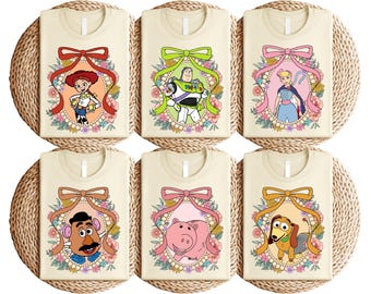 Toy Story Coquette Bow T-Shirt, Retro Disney Girl Shirt, Jessie Buzz Lightyear Rex Alien Slinky Bo Peep Tee