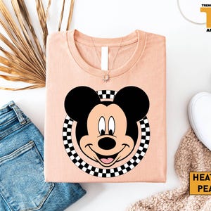 Classic Mickey Checkerboard Shirt, Vintage Mickey Mouse Tee, Disney Trip Shirt, Retro Mickey Face T-Shirt, Disney Family Vacation Shirt afbeelding 3
