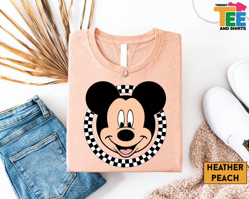 Classic Mickey Checkerboard Shirt, Vintage Mickey Mouse Tee, Disney Trip Shirt, Retro Mickey Face T-Shirt, Disney Family Vacation Shirt afbeelding 3