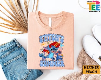 Stitch's Summer T-Shirt, Cute Hawaiian Stitch Beach Tee, Disney Lilo And Stitch Vacation Shirt, Funny Surf Summer Sweatshirt, Disney Gift