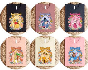 Winnie The Pooh Coquette Shirt, Floral Pooh & Friends Shirt, Disney Mirror Bow Shirt, Eeyore Piglet Tigger Tee, Disney Group Matching Tee