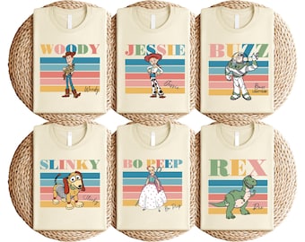 Toy Story Striped Retro Tee, Buzz Lightyear Bo Peep Rex Jessie Slinky Woody Shirt, Disney Matching Family T-Shirt