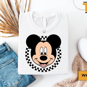 Classic Mickey Checkerboard Shirt, Vintage Mickey Mouse Tee, Disney Trip Shirt, Retro Mickey Face T-Shirt, Disney Family Vacation Shirt afbeelding 2