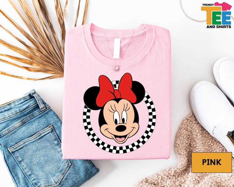 Camiseta clásica de Minnie a cuadros, camiseta vintage de Minnie Mouse, camiseta para viaje familiar a Disney, camiseta retro con la cara de Minnie, camiseta de vacaciones a Disney imagen 1