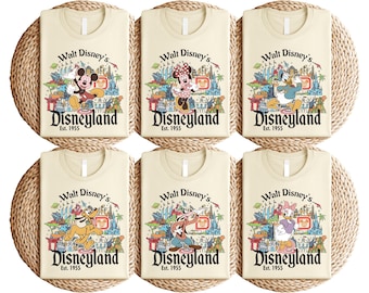 Retro Walt Disney's Disneyland All Characters Shirt, Disneyland Shirt, Personalized Disney Tee, Disney Family Trip Shirt, Mickey and Friends