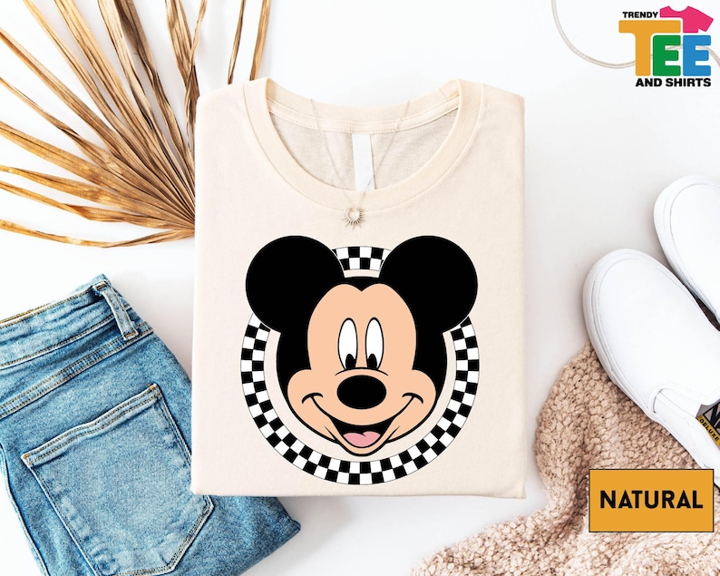 Classic Mickey Checkerboard Shirt, Vintage Mickey Mouse Tee, Disney Trip Shirt, Retro Mickey Face T-Shirt, Disney Family Vacation Shirt afbeelding 1