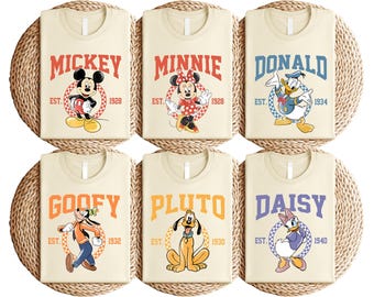 Disney Character Varsity T-Shirt, Mickey Minnie Donald Daisy Goofy Pluto Tee, Vintage College Style Cartoon Graphic Sweatshirt