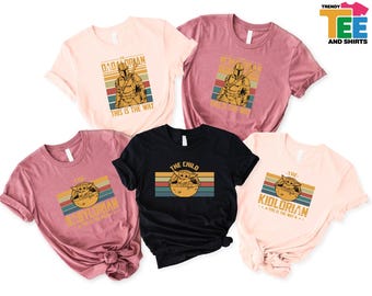 Dad Mandalorian Retro Tee, The Child Grogu Kidlorian Shirt, Matching Star Wars Family T-Shirt, This Is The Way Disney Trip Shirt
