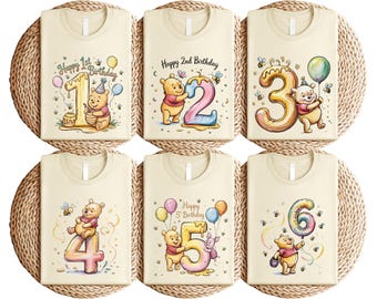 Camiseta con número de cumpleaños de Winnie the Pooh, para niños de 1.º, 2.º, 3.º, 4.º, 5.º, 6.º, 7.º, 8.º y 9.º año, sudadera con estampado de Winnie the Pooh para fiesta de cumpleaños infantil.