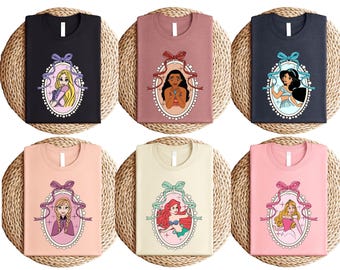 Retro Disney Princess Shirt, Coquette Princess Tee, Magic Kingdom Girls Trip Shirt, Ariel Belle Elsa Jasmine Cinderella Tee