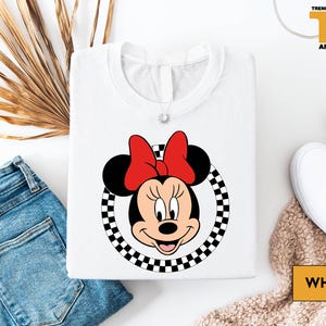 Camiseta clásica de Minnie a cuadros, camiseta vintage de Minnie Mouse, camiseta para viaje familiar a Disney, camiseta retro con la cara de Minnie, camiseta de vacaciones a Disney imagen 3