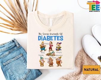 The Seven Dwarfs Of Diabetes Shirt, Funny Type 1 Diabetes Awareness Tee, Diabetic Support Gift T-Shirt, Insulin Humor Heather Peach Sweater